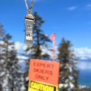 Brand New: Silver Snowboard & Snowflake Keychain or Backpack Charm
